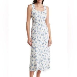 Blu Pepper White and Blue Floral Midi Dress